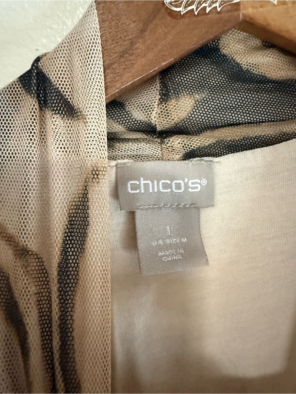 Chicos Sheer Animal-Print Long-Sleeve Top - Beige/Black size medium (1) - Picture 4 of 10